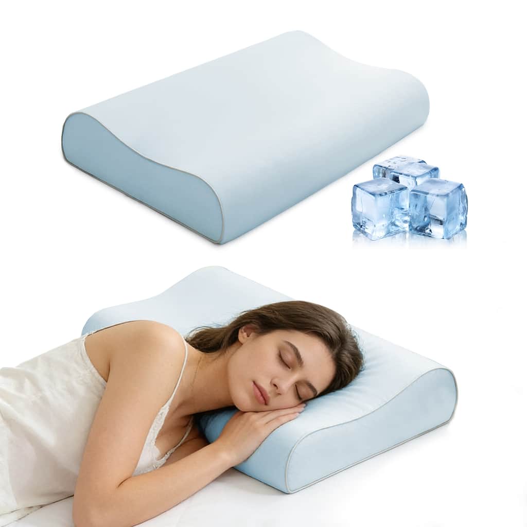 Cooling Ergonomic Contour Memory Foam Pillow with Breathable Removable Cover