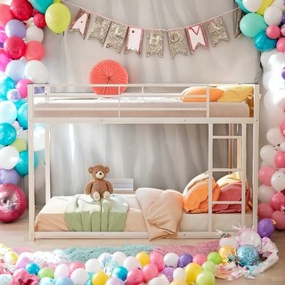 Modern Convenient Design Twin Over Twin Metal Bunk Bed,Low Bunk Bed With Ladder,
