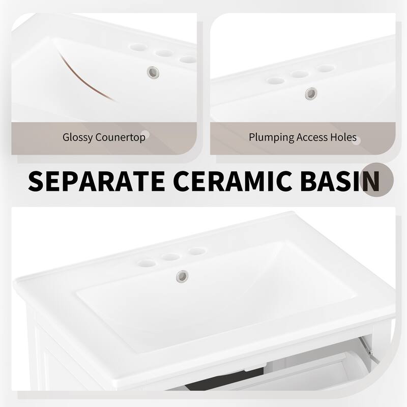 Roomfitters 24" Bathroom Vanity with Sink, Solid Wood Frame, Flip Drawer, 2 Side Drawers & Adjustable Shelf