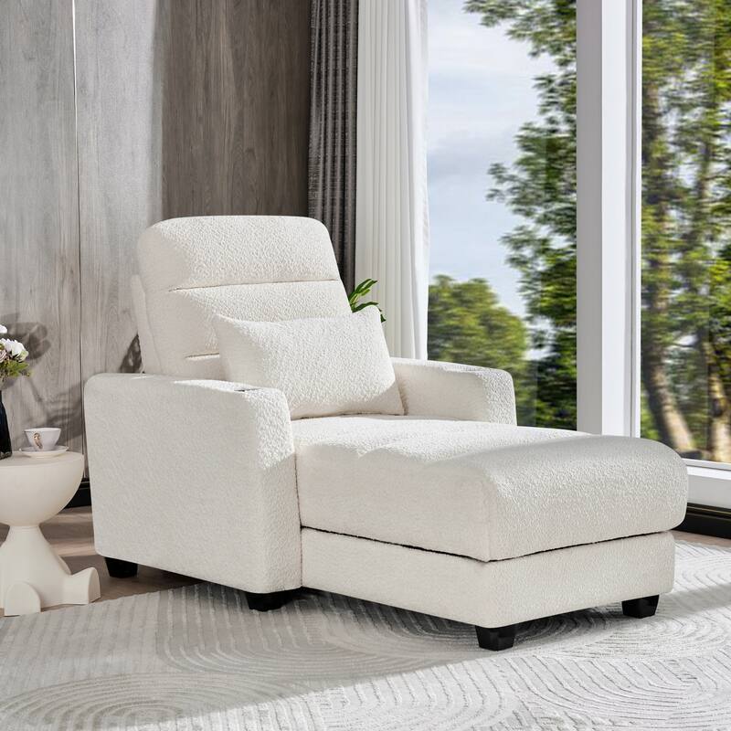 Electric Lounge Chair with Adjustable Backrest, Wireless Charging and Cup Holder, Beige