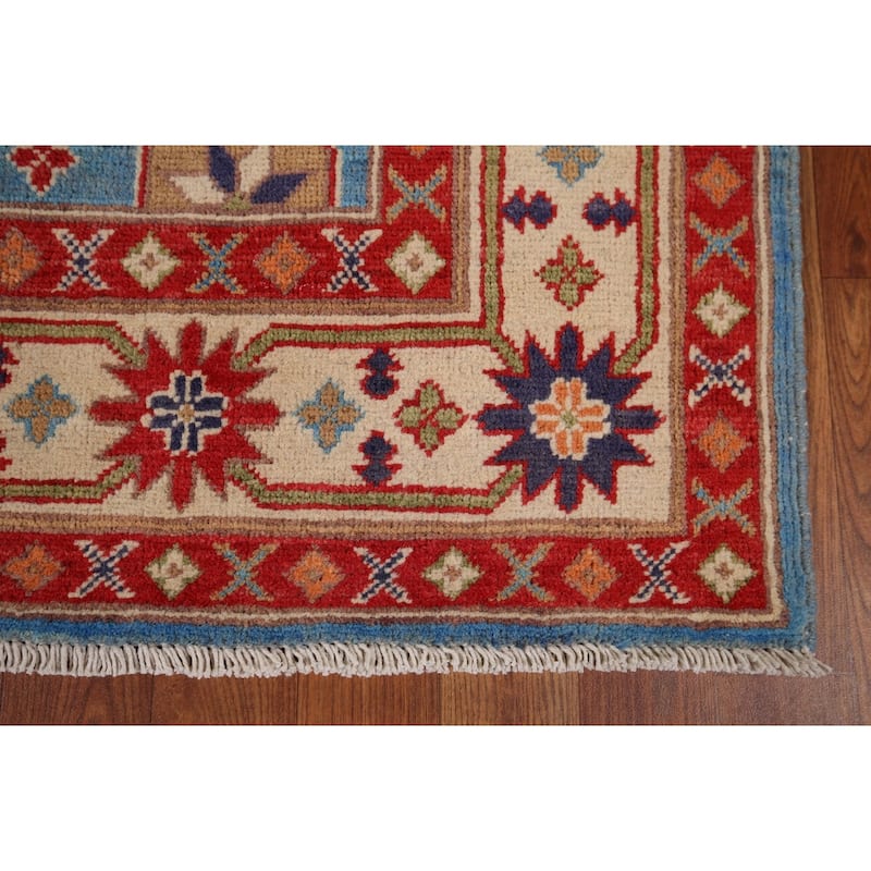 Blue Kazak Oriental Area Rug Handmade Traditional Wool Carpet - 4'0" x 6'4"