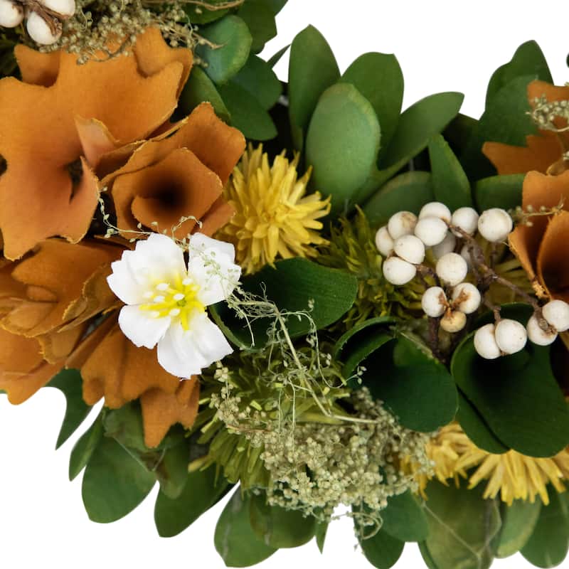 Mixed Floral Artificial Spring Wreath - 11" - Orange