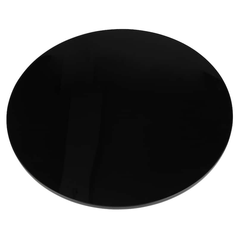 30-Inch Round Coffee Table Glass/Stone Tabletop with Black Iron Rim Frame Glass Pedestal Base