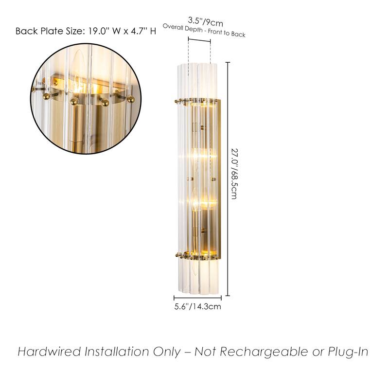 Rennnsan 4-Light Modern Wall Sconce Gold Linear Clear Glass Bathroom Vanity Light - 5.6 in. L x 3.5 in. D x 27.0 in. H
