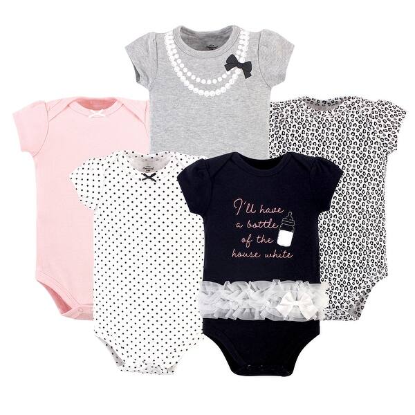 slide 1 of 1, Little Treasure Baby Girl Cotton Bodysuits 5pk, Bottle 0-3 Months - Bottle