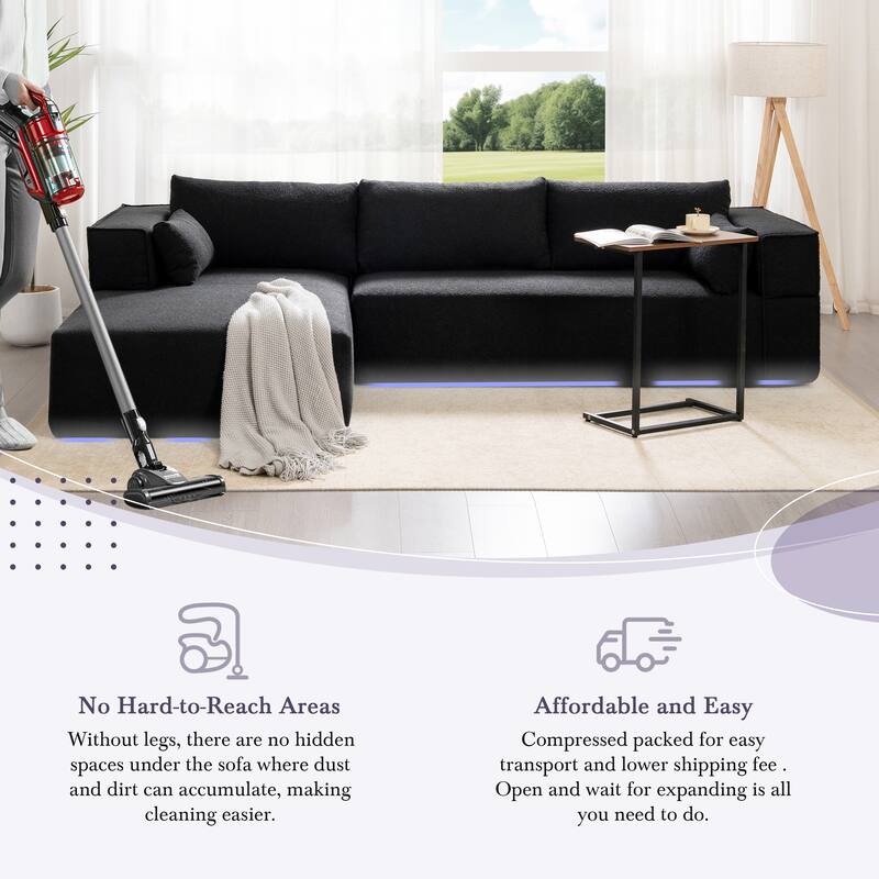 Modular Sectional Sofa with Side Table, Upholstered Cloud Sofa with L-Shaped Chaise Lounge, Full-Compressed Deep Seat Sofa