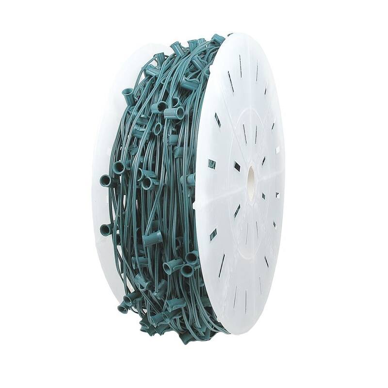 Novelty Lights 1,000 Foot C7 Christmas String Bulk Reel, Green Wire, 18" Spacing - String Lights