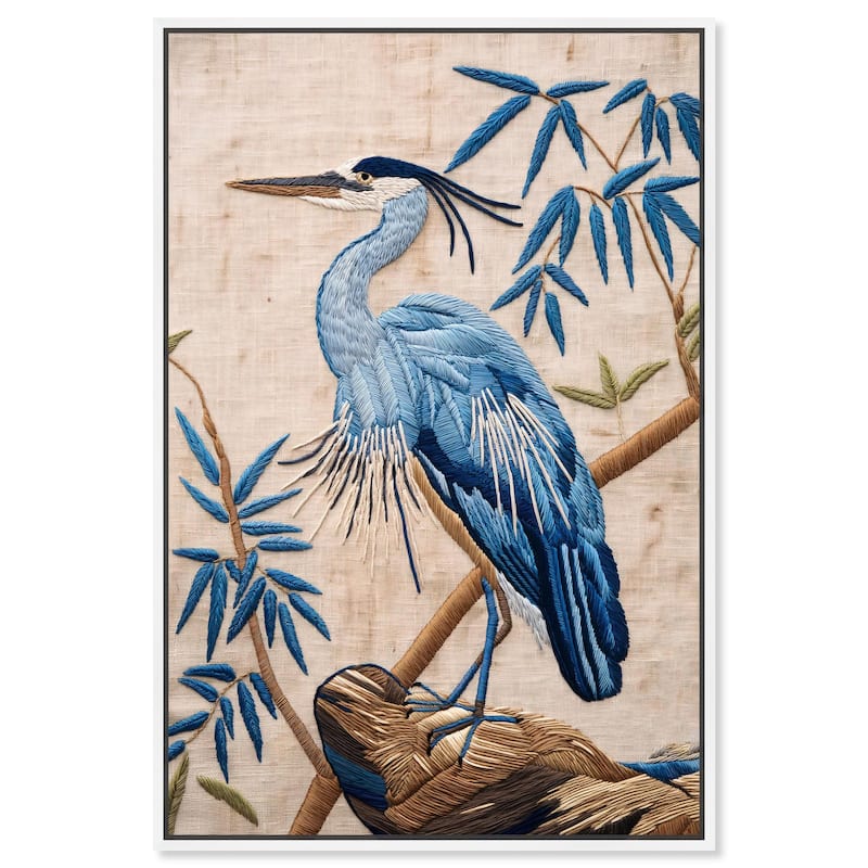 Needlework Heron Canvas by Art Remedy - 16" x 24" - White