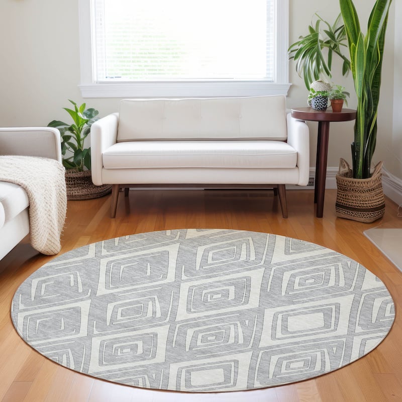 Premium Washable Super Soft Modern Diamond Mayfield Rug - Silver - 8' x 8' - Round