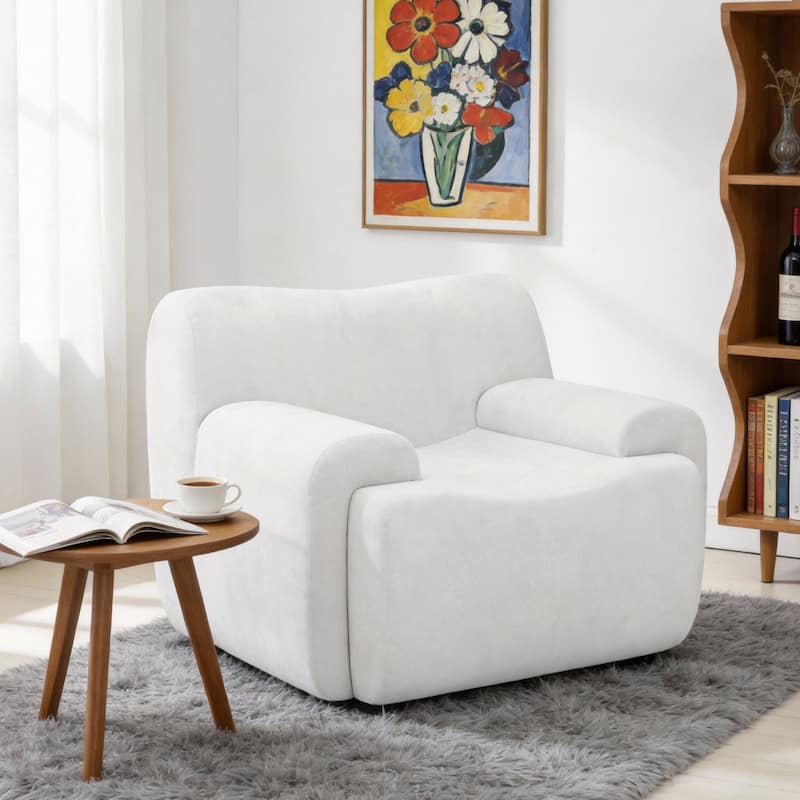 Chenille Accent Chair, Comfy Cloud Sofa Chair, Modern Armchair Boneless Reading Chairs