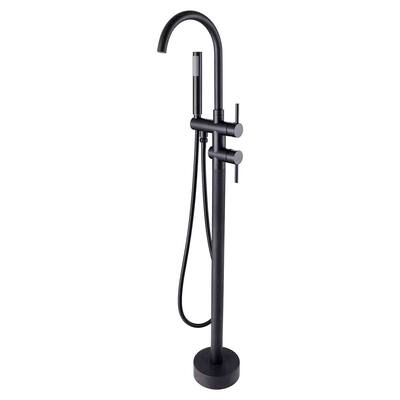 Modern Floor Mounted Matte Black Bathtub Faucet with Hand Shower