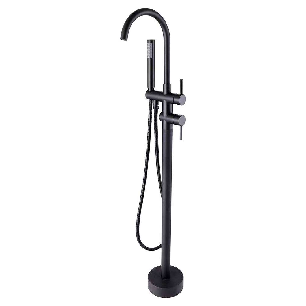 Modern Floor Mounted Matte Black Bathtub Faucet with Hand Shower