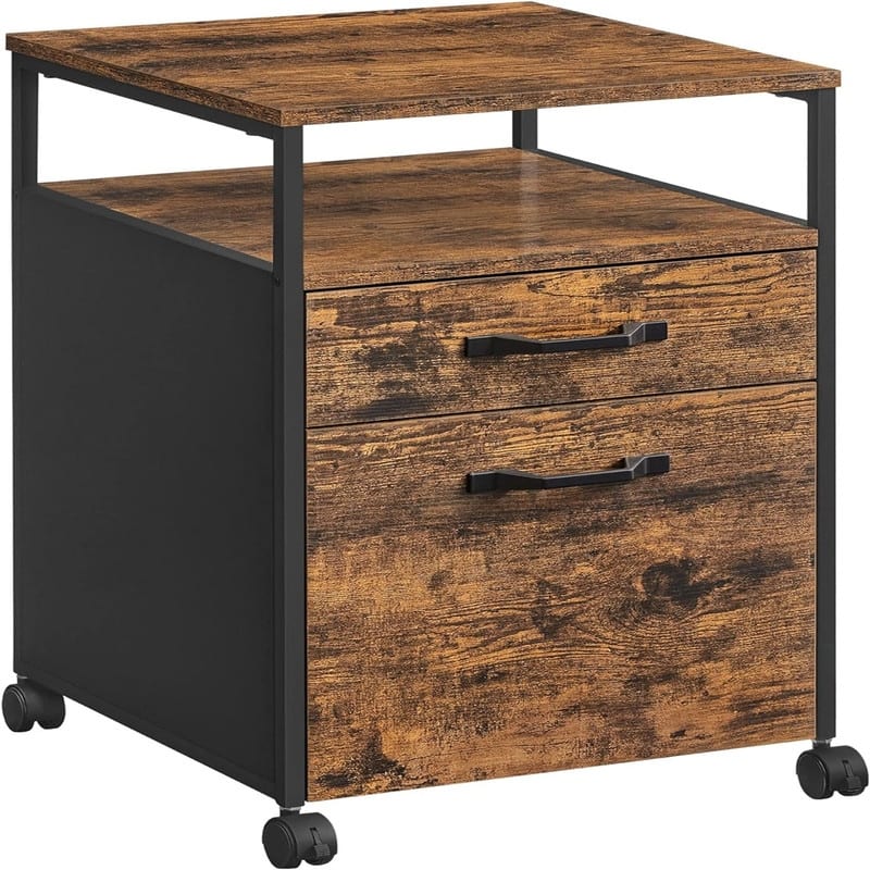 Mobile Filing Cabinet with Wheels - Rustic Brown