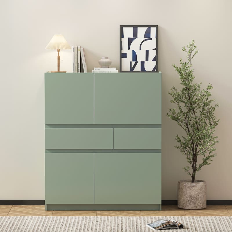Modern Design Wooden Storage Cabinet With 4 Doors And 2 Drawers - Pale Green