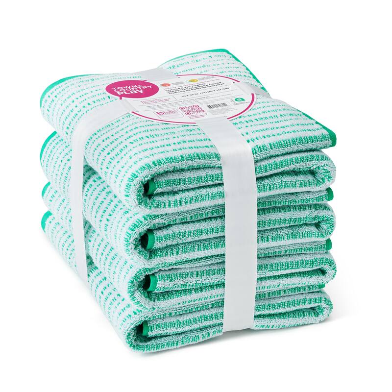 TOWN & COUNTRY PLAY 4-Piece Striped Reversible Terry Brights Bath Towel Set - 30"x58"