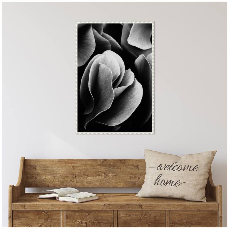 Kate and Laurel Sylvie Black and White Flower Petals Framed Canvas by Emiko and Mark Franzen of F2Images