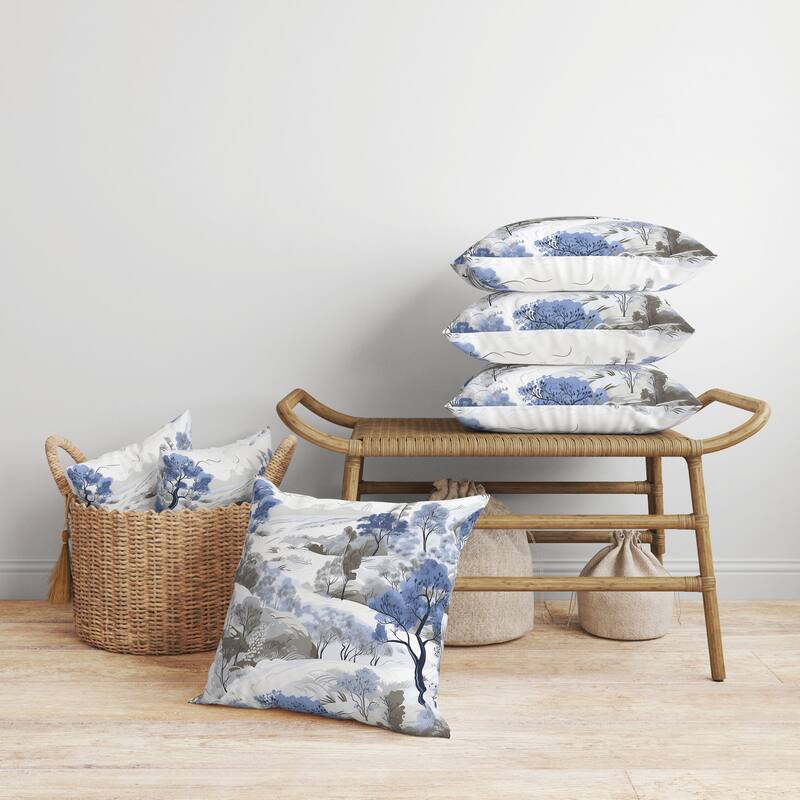 Leaf Magic Stories Faux Suede Reversible Throw Pillow Blue and Grey