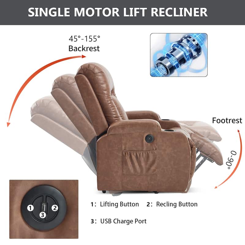 Dual OKIN Motor Power Lift Recliner Chair, Electronic Recliner with Heat & Massage, Sofa Chair with Side Pocket & Cup Holder