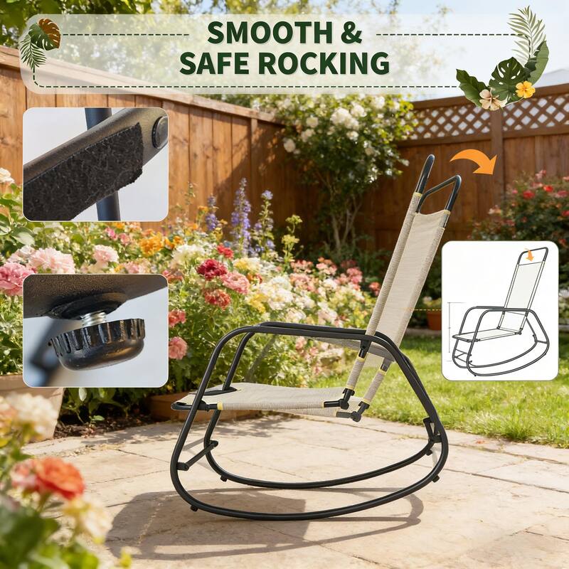 GDFStudio Outdoor Porch Rocking Chair with High Back & Armrests