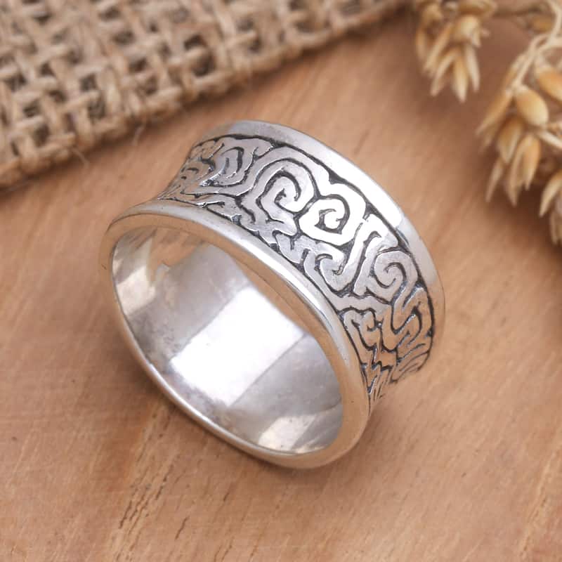 Novica Handmade In A Labyrinth Men'S Sterling Silver Band Ring