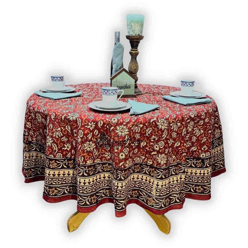Marigold Bloom Floral Cotton Block Print Tablecloth