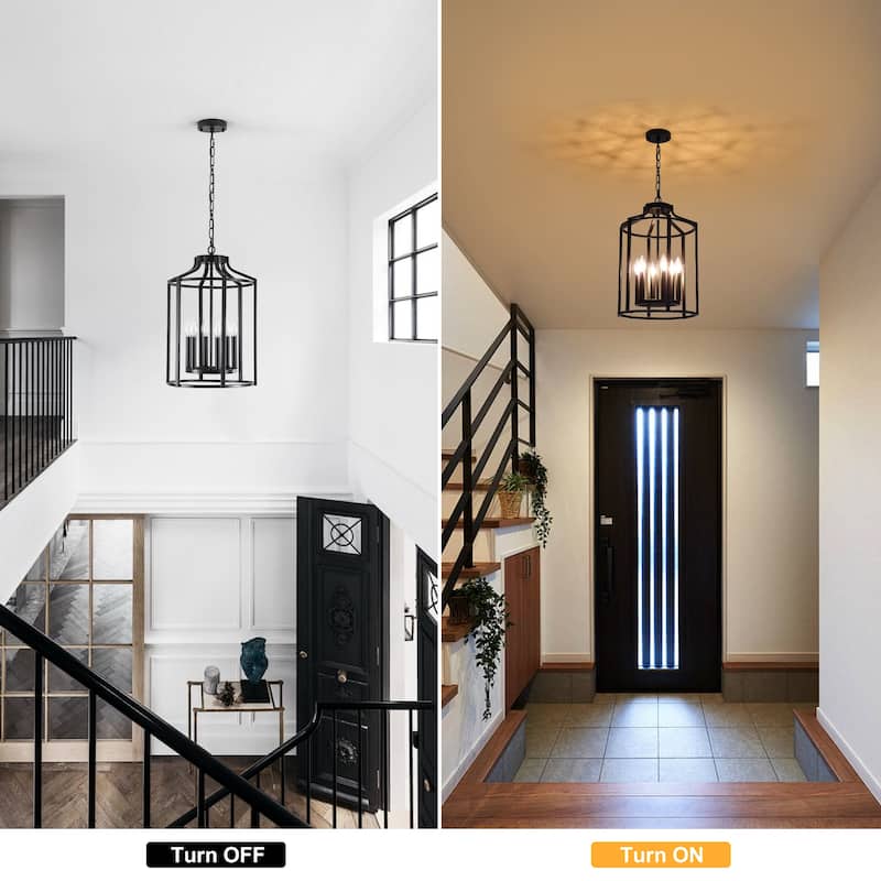 6-Light Dimmable Lantern Chandelier - Matte Black