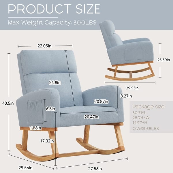 dimension image slide 7 of 18, HOMYKA 28" Wide Rocking Chair for Nursery with Solid Wood Leg