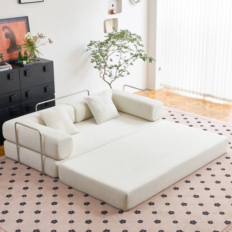 78.8"Convertible Sleeper Sofa Bed With Pillow Compression Sofa Comfy Futon Couch Lounge Sleeper Bed - White