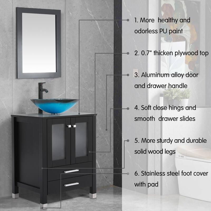 24" Bathroom Vanity with Sink Set Storage Cabinet Combo
