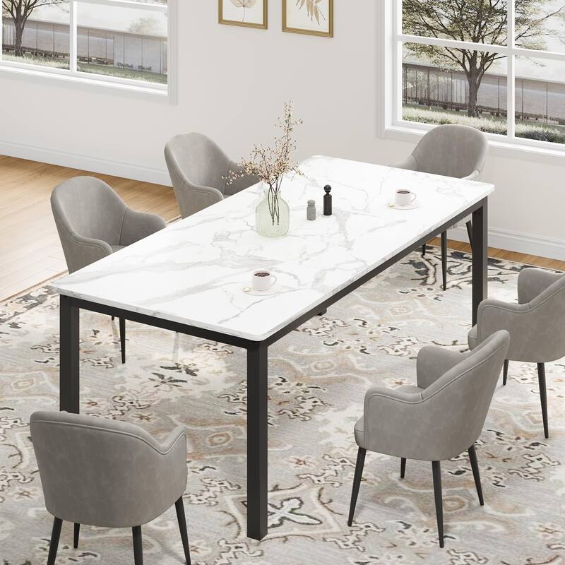 Industrial Dining Table, 71.7" Wooden Dining Table with Metal Legs - White