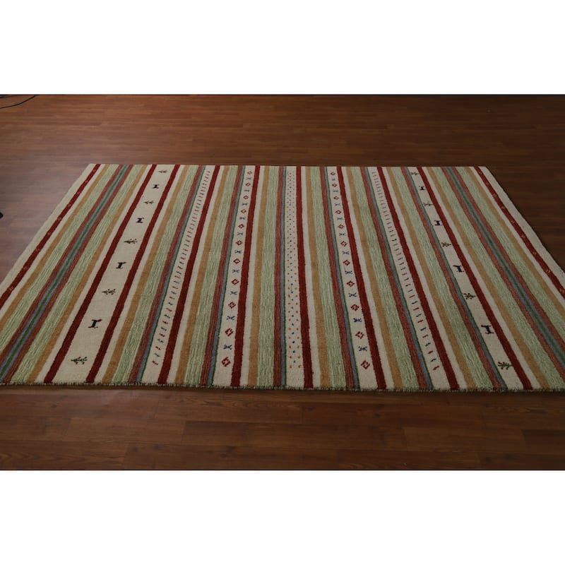 Hand Knotted Oriental 100% Wool Carpet Tribal Animal Pictorial Multi-Colored Gabbeh Area Rug - 7' 7'' X 5' 5''