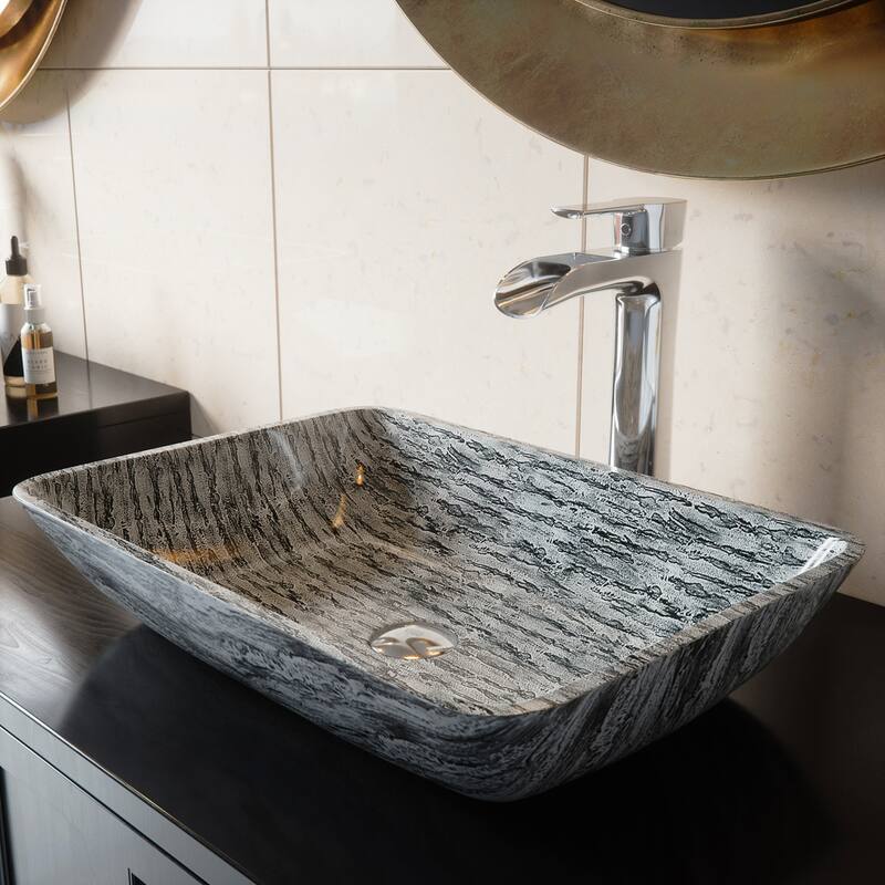VIGO Donatello 18"L x 13"W x 4"H Glass Rectangular Vessel Bathroom Sink