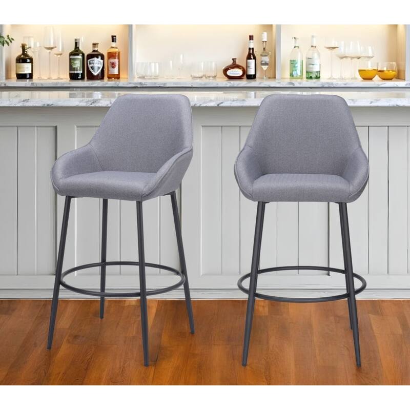 Set of Two 30" Gray And Black Fabric And Steel Bar Height Bar Chairs - Gray