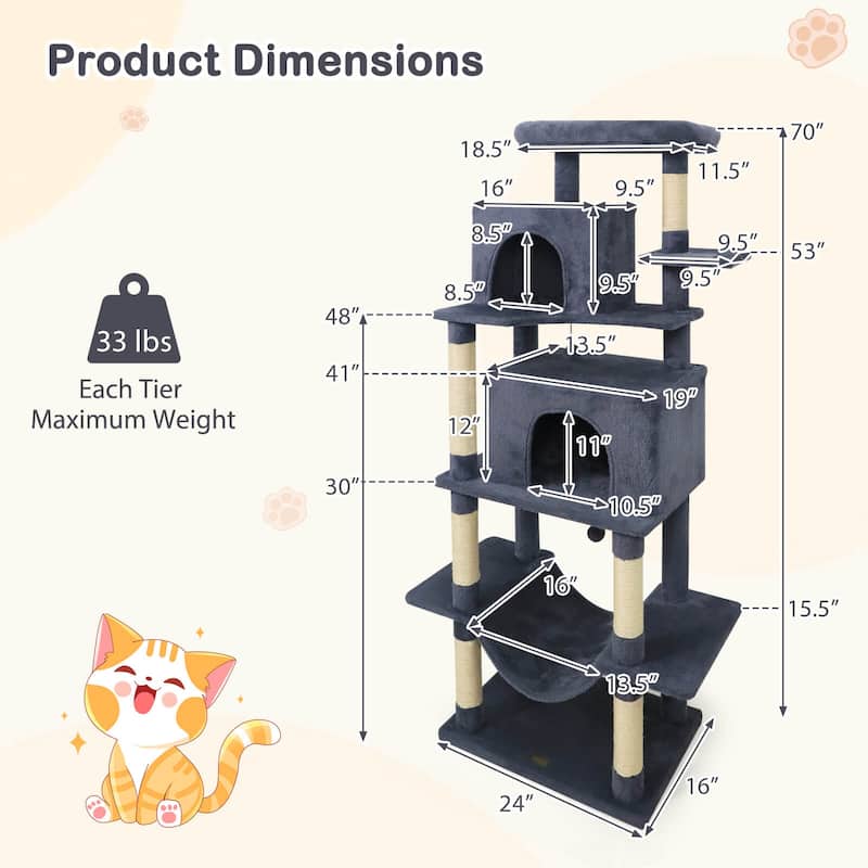 Costway 70” Large Cat Tree for Indoor Cats with Plush Top Perch, Dual - See Details