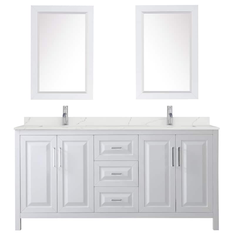 Daria 72-inch Double Vanity, Single Hole Quartz Top, 24-inch Mirrors