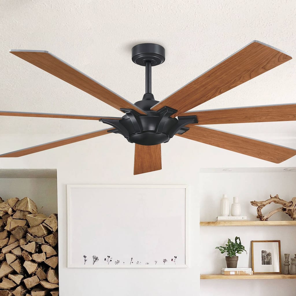 72" Wooden 7-Blade Large Outdoor Industrial DC Ceiling Fan with Remote
