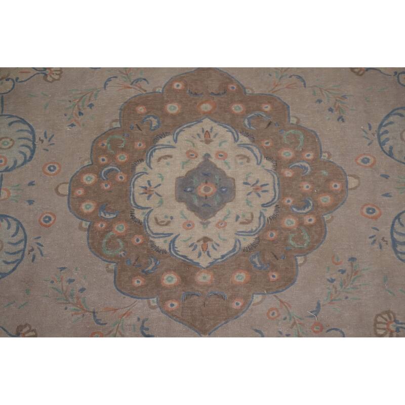 Hand Knotted Oriental 100% Wool Carpet Traditional Floral Beige & Ivories Tabriz Area Rug - 13' 3'' X 9' 10''