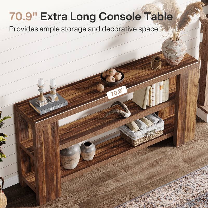70.9-Inch Extra Long Console Table with Storage, 3-Tier Narrow Wooden Sofa Table