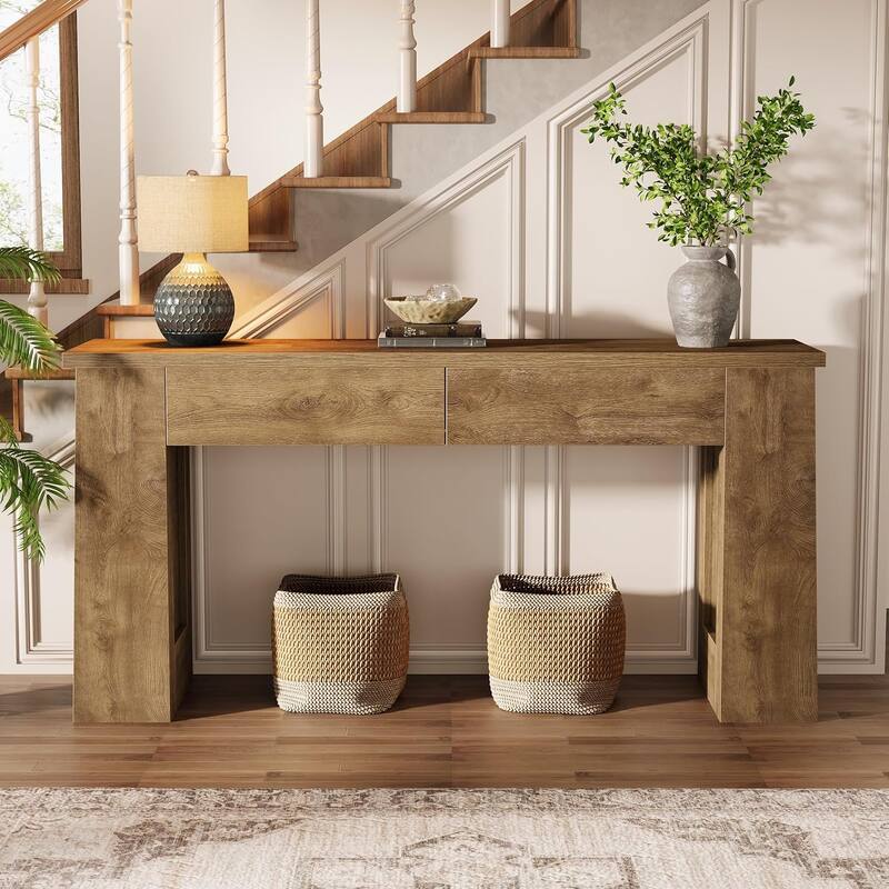 63" Console Table with 2 Drawers, Modern Entryway Sofa Table Behind Couch - 63" W x 11.8" D x 31.5" H