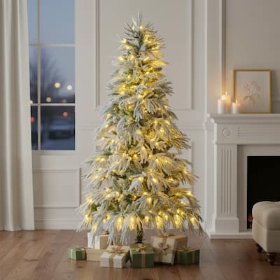 HomeRoots 6' Pre Lit Extra Full Frosted Pine Christmas Tree - White - 44.10 in. x 72.00 in. x 44.10 in.