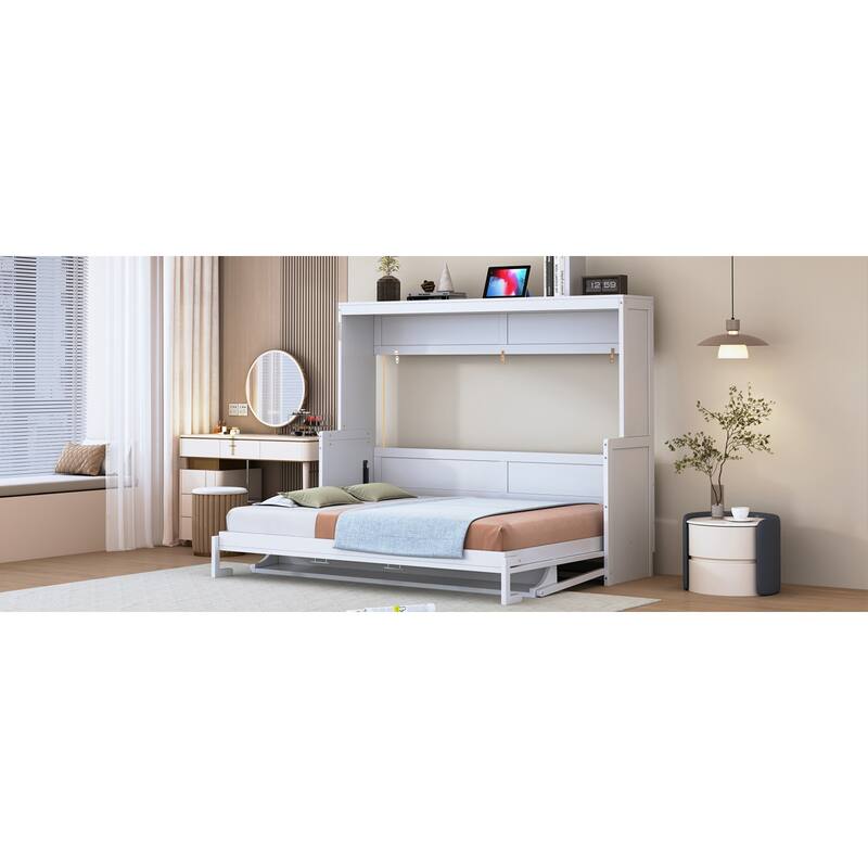 Roomfitters Full/Queen Murphy Bed with Hydraulic Lift and Folding Desk, Space Saving Wall Mounted Sleeper