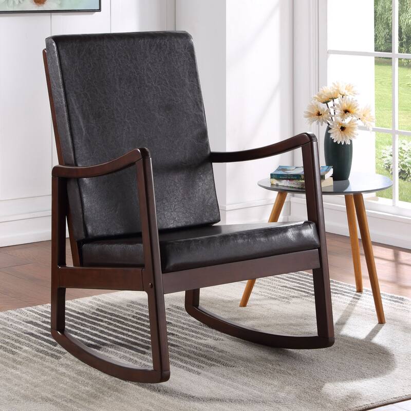 PU Upholstered Rocking Chair in Dark Brown and Espresso