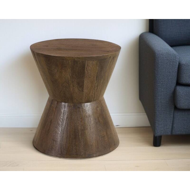 HomeRoots 18" Dark Brown Solid Wood Round End Table - 16' X '18' X '16