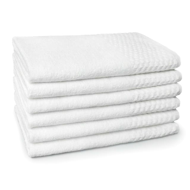 Kaufman 6 piece set Premium Hilton White Checkerboard Hand Towel,USA Cotton, 17 x 28