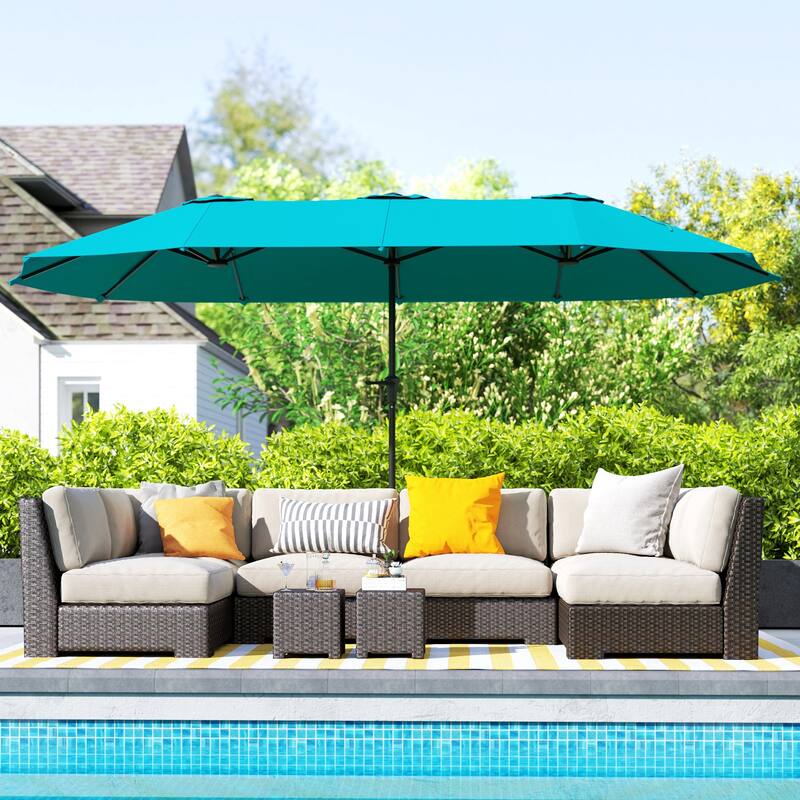 Double-Sided Large Patio Umbrella with Crank Handle Outdoor Canopy for Backyard Garden or Patio