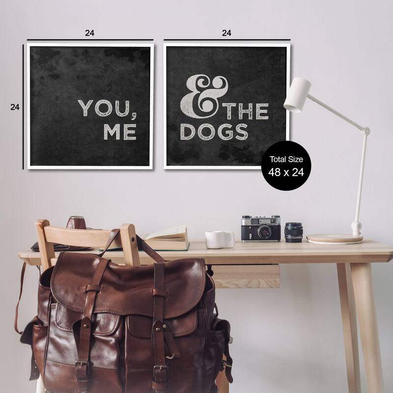 Stupell You Me and the Dogs Quote Family Pet Black White,2pc Multi Piece Framed Wall Art Set