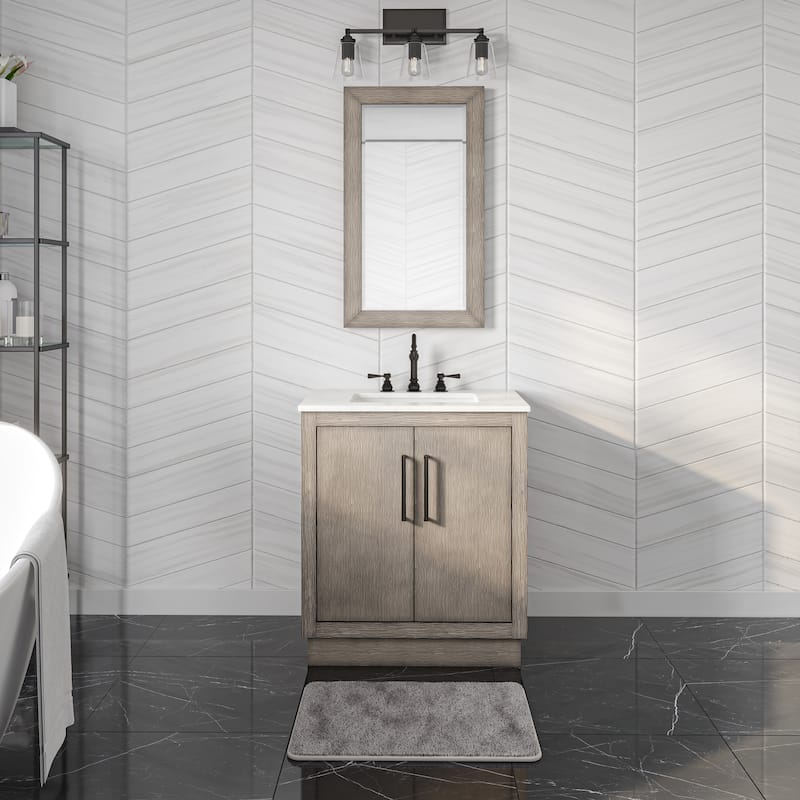 Hugo 30 In. Marble Countertop Vanity in Grey Oak with Mirror