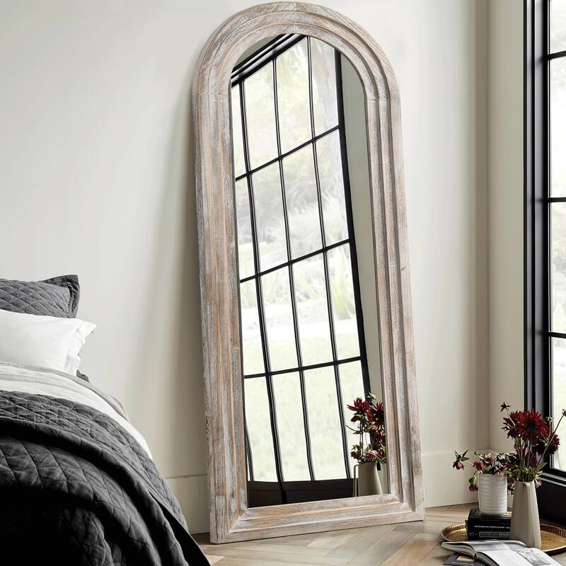 Arched Distressed Wood Mirror Full-length Floor Mirror