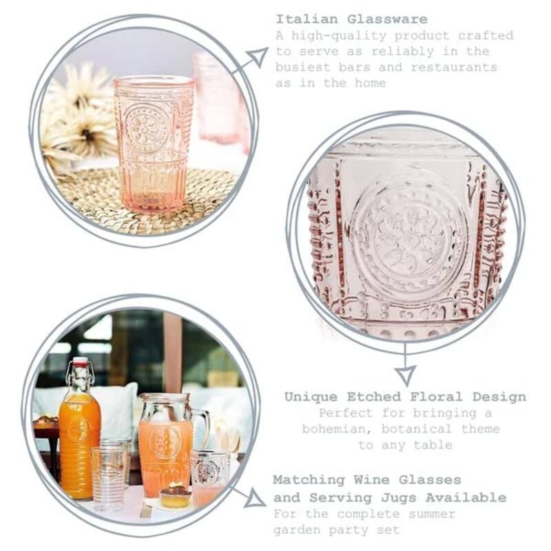 Bormioli Rocco Set of 6 Romantic Cooler Drinking Glasses - 16 oz.