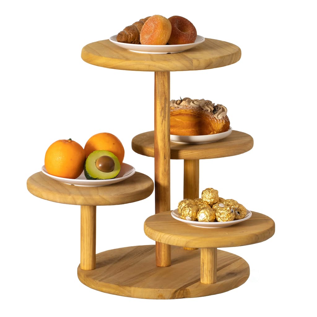 Multi Purpose 4-Tier Round Wooden Cake Stand and Charcuterie Boards – Perfect Tiered Tray Display